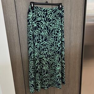Talbots Navy Blue and Seafoam Green Floral Maxi Skirt